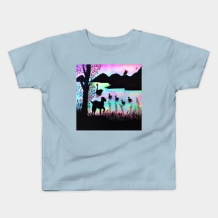 Nature Swan Dog Lake Silhouette Landscape Kids T-Shirt